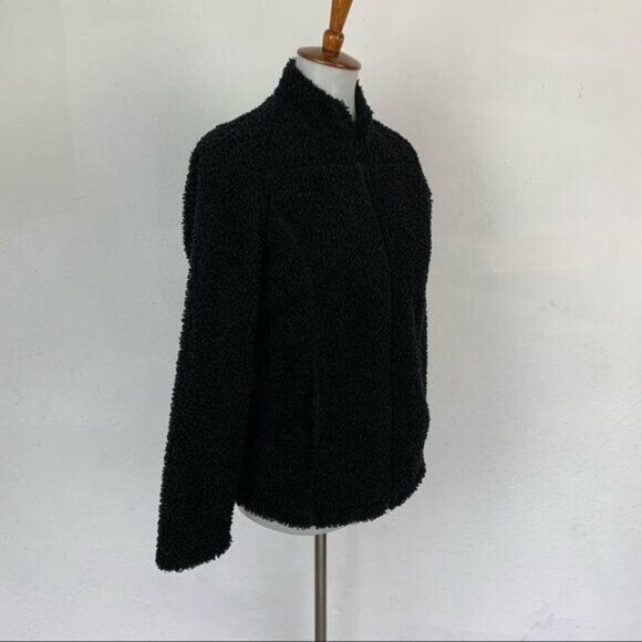 J Jill Black Sherpa Fleece Zip Up Jacket Coat XS Cozy Warm Winter Full Zip Layer - Picture 3 of 6